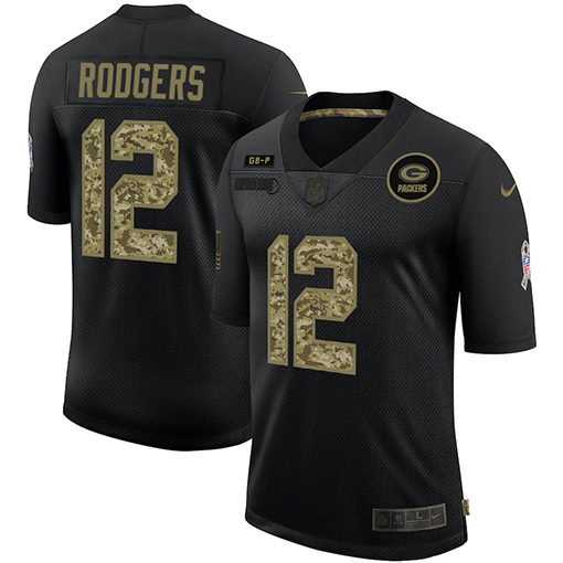 Men's Green Bay Packers #12 Aaron Rodgers 2020 Black Camo Salute To Service Limited Stitched Jersey Men's Green Bay Packers #12 Aaron Rodgers 2020 Black Camo Salute To Service Limited Stitched Jersey